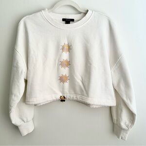 Forever 21 White Cropped Sun Print Sweatshirt
